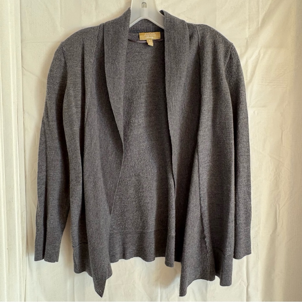 Charter Club‎ Luxury 100% Merino Wool Open Front Cardigan Womens Sz XL Grey Soft